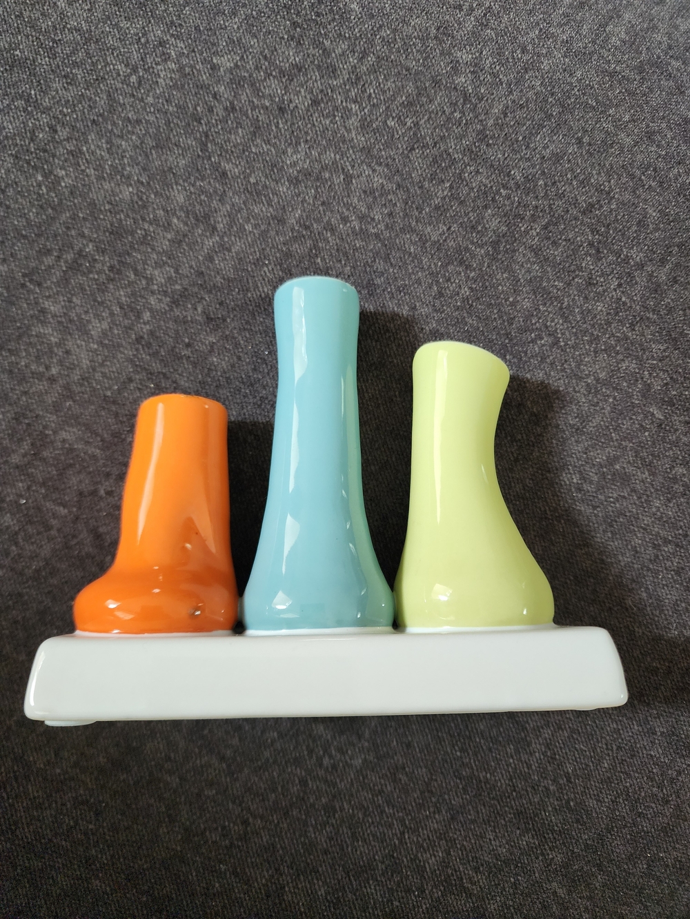 Ceramic Triple Bud Vase Set in Orange, Blue, and Pale Yellow